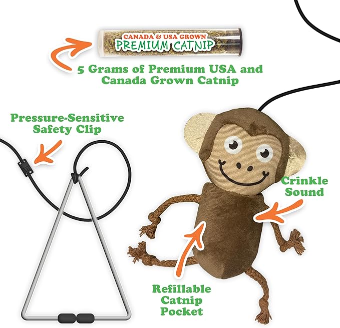 Meowijuana Jump 'n' Jamb Door Hanging Cat Toy Bundle | Funky Monkey + Happy Grass Blend | Refillable Interactive Catnip Toy | Promotes Play and Cat Health | Potent Catnip Grown in North America-Mewly Pet