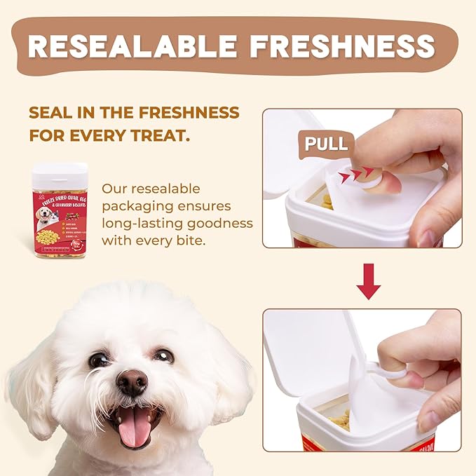 Freeze Dried Quail Egg Yolk & Cranberry Cube Cat & Dog Treats Biscuits, Dehydrated Healthy Tasty Snack for Training 2.5 Ounce-Mewly Pet