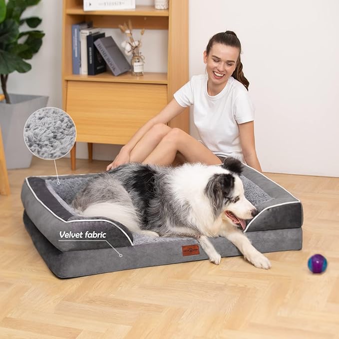 Comfort Expression Small Dog Beds Waterproof Orthopedic Foam Dog Sofa Beds for Medium Dogs Comfy Pet Bed with Washable Removable Cover & Non-Slip Bottom(Small,Grey)-Mewly Pet