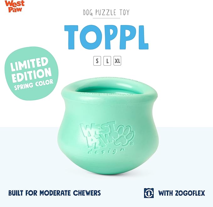 WEST PAW Zogoflex Limited Edition Toppl Treat Dispensing Dog Toy Puzzle – Interactive Chew Toys for Dogs – Dog Toy for Moderate Chewers, Fetch, Catch – Holds Kibble, Treats, Small 3", Mint-Mewly Pet