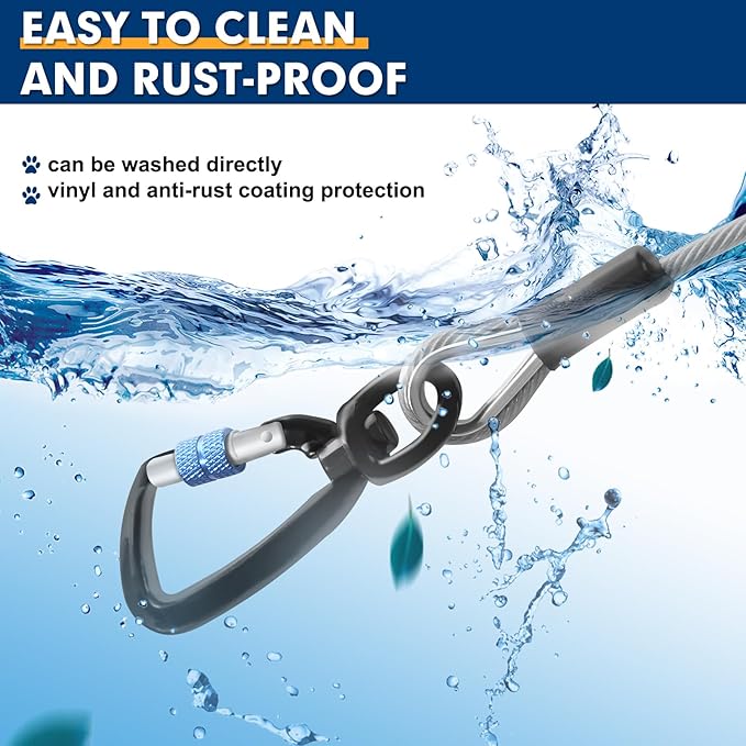 Snagle Paw Dog Leads for Yard 50FT-1000LBS Break Strength,Heavy Duty Tie Out Cable for Dogs with Swivel Lockable Hook & Spring,Chew Proof Dog Chain for Outside,Dog Run Cable for Medium Large Dogs-Mewly Pet