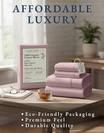 LANE LINEN RV Queen Sheets Set - 100% Organic Cotton Camper Sheet Sets 15" Deep Pocket Fitted (Short Sepia Rose)