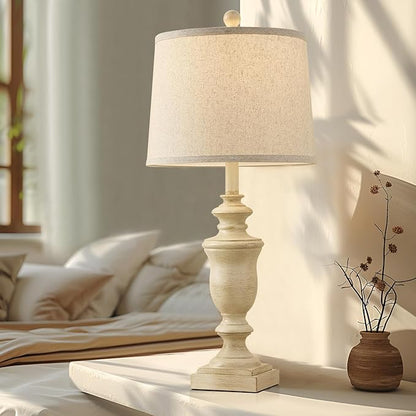 27.5" Vintage Farmhouse Table Lamps Set of 2 Bedside Lamp, 3 Way Dimmable Bedroom Lamps with 2 USB Ports +AC Outlet Touch Nightstand Lamp Rustic Lamp (Rotary-Antique Beige)