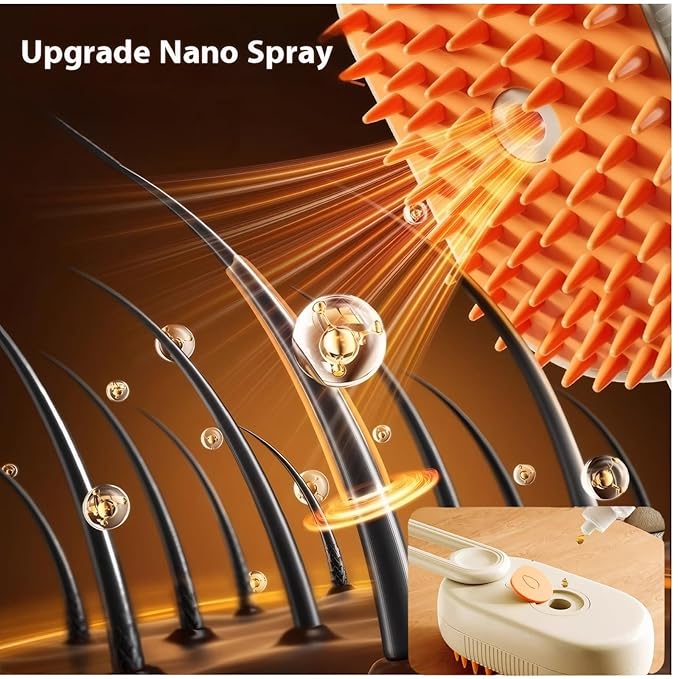 Cat steam brush USB-Powered Pet Steam Brush for Dogs & Cats | Instant Fog Deshedding Tool, Reduces Shedding & Flyaway Hair | Gentle Grooming Brush for Dog & Cat Hair Loss Control (Orange)-Mewly Pet