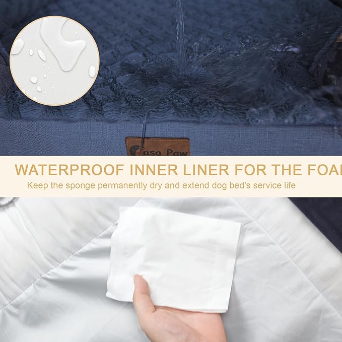 Orthopedic XL Dog Bed for Extra Large Dogs, Waterproof Memory Foam Dog Beds with Sides, Non-Slip Bottom and Egg-Crate Foam Big Dogs Couch Beds with Removable Washable Cover(X-Large,Navy Blue)-Mewly Pet