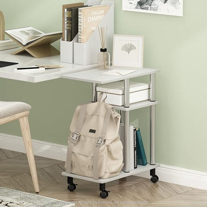 Furinno Turn-N-Tube U-Shaped Side Table with Casters, White Oak/Stainless Steel