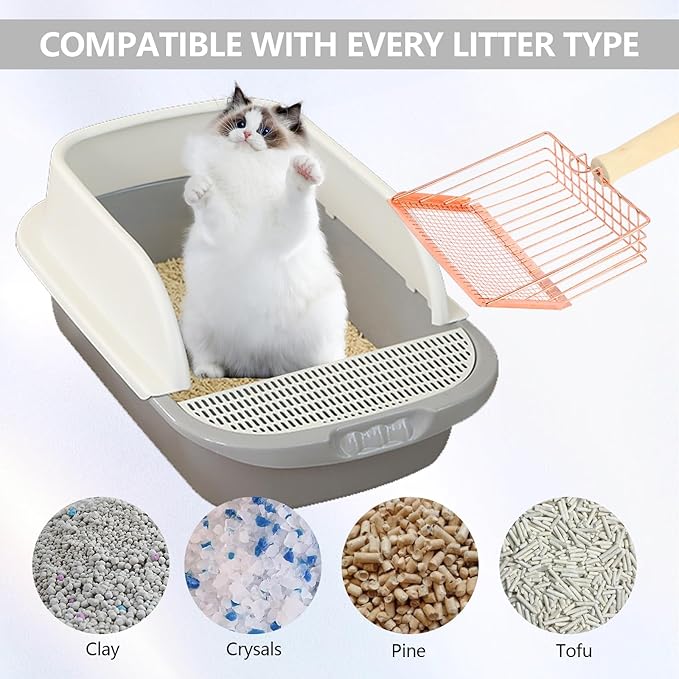 Litter Scooper, Metal Litter Scoop, Pooper Scooper with Wooden Handle, Cat Litter Scoop, Metal Scooper & Speed Sifter Deep Shovel Scoop Filter,Kitten Pooper Lifter for Litter Box-Mewly Pet