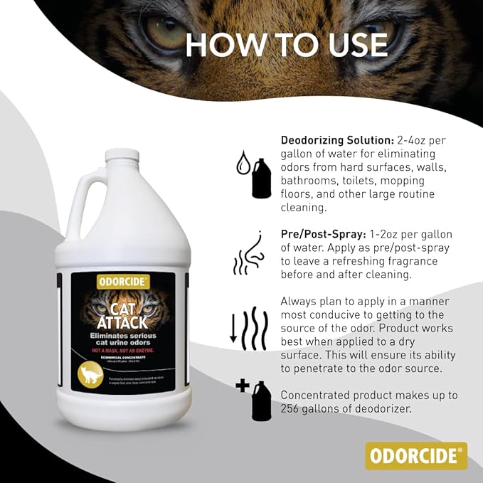 Odorcide Cat Attack Concentrate Odor Eliminator - Cat Odor Eliminator for Strong Odor - Cat Urine Odor Eliminator for Carpet & Upholstery - Cat Urine Remover for Home - Litter Box Odor Eliminator - 128 oz-Mewly Pet