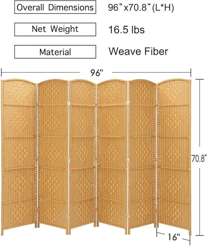Rose Home Fashion Room Divider, 6 ft Tall Room Dividers and Folding Privacy Screens, 16in Privacy Screen 6 Panel Light Beige Space Temporary Wall Foldable Partition Separation