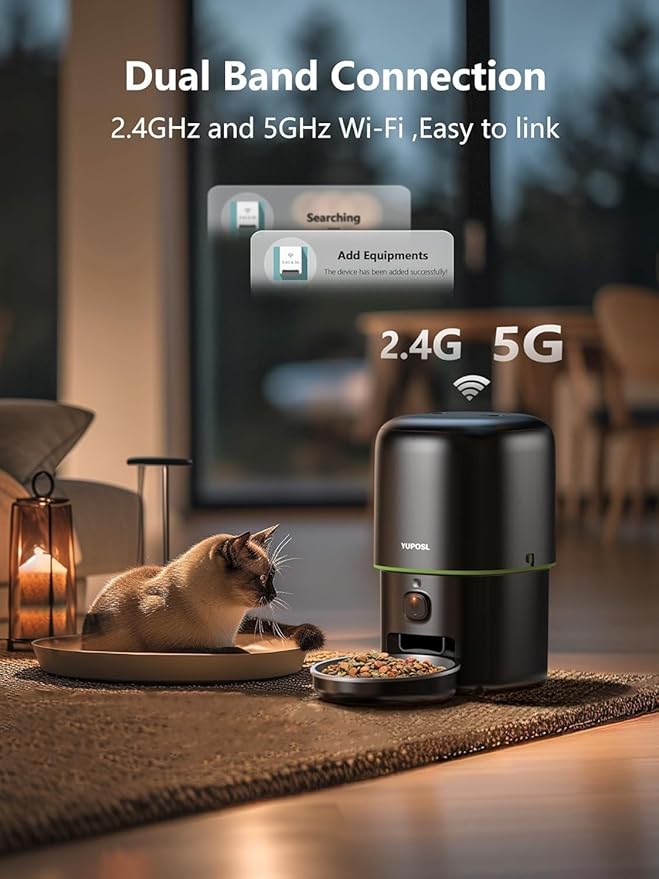 Automatic Cat Feeder with Camera - 5G WiFi Auto Cat Food Dispenser, 1080P HD Video with Night Vision, 1-15 Meals, 1-99 Portions, 2-Way Audio, Keeps Food Fresh, 4L Timed Pet Feeder Also for Dogs-Mewly Pet