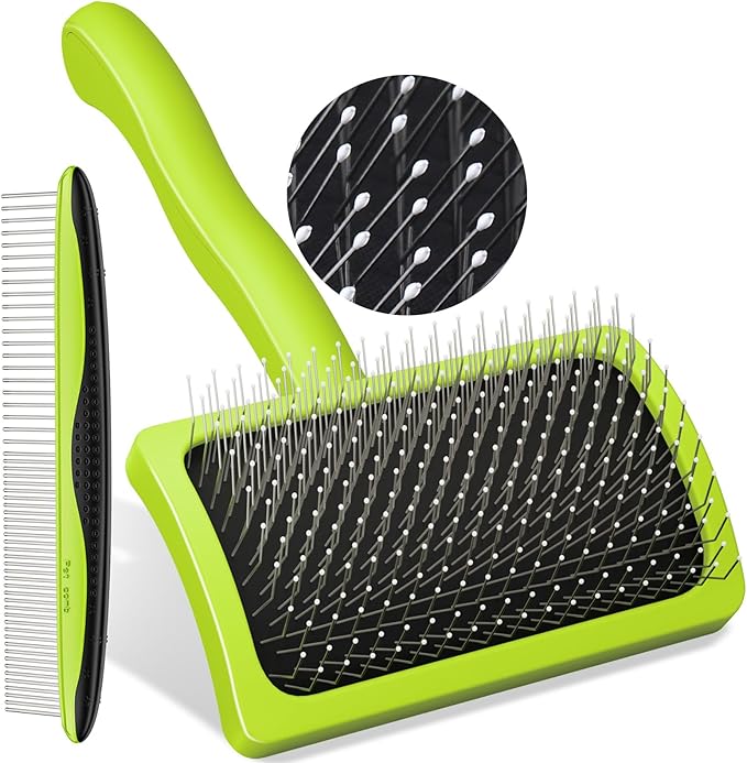 Pecute Slicker Brush for Dogs Cats with Air-Cushion and Soft Pins, Dog Brush for Shedding Massaging Grooming, Lightweight Cat Brush with Pet Comb, Gently Removes Loose Fur Undercoat-Mewly Pet