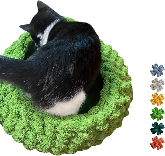 Cat Nest Bed – Premium Handwoven Washable Extra Soft Round Cave House for Indoor Kitten & Kitty, Small & Large (LGreen,Large)-Mewly Pet