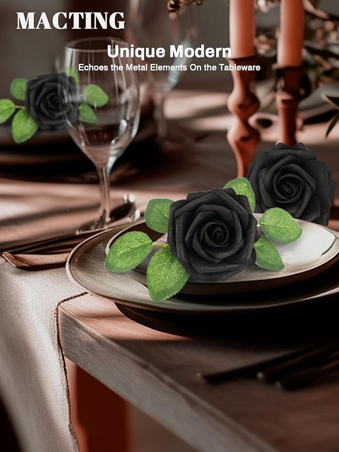 MACTING Artificial Black Rose Flowers 30PCS Real Touch Fake Flowers with Stem Foam Roses for DIY Wedding Bouquet Gifts Table Centerpieces Party Bridal Shower Home Gothic Halloween Decor