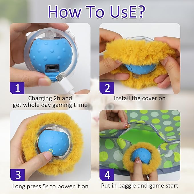 Interactive Cat Toys Ball Fast Rolling in Pouch, Motion Activate Chirping Cat Toy Hide and Seek Mouse Catching Game (Halloween Party)-Mewly Pet