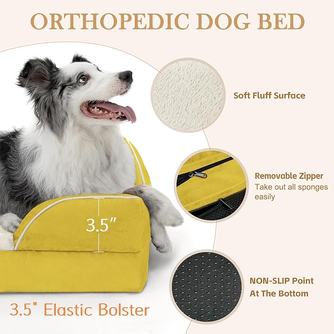 Comfort Expression Small Dog Beds Waterproof Orthopedic Foam Dog Sofa Beds for Medium Dogs Comfy Pet Bed with Washable Removable Cover & Non-Slip Bottom(Small,Spicy Mustard)-Mewly Pet