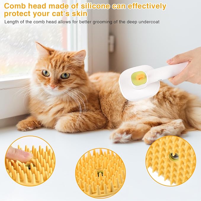3-in-1 Cat & Dog Steam Brush – USB Rechargeable Spray Grooming Comb with Silicone Teeth – Anti-Static, Shedding Control & Massaging for All Hair Types Long/Short Hair Pets (Green)-Mewly Pet