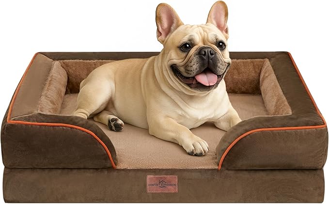 Comfort Expression Small Dog Beds Waterproof Orthopedic Foam Dog Sofa Beds for Medium Dogs Comfy Pet Bed with Washable Removable Cover & Non-Slip Bottom(Small,Brown)-Mewly Pet