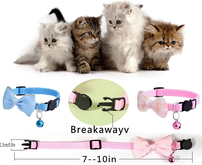 16 PCS Cute Cat Collar with Bells Kitten Collars for Girls Pink Cat Collar Breakaway Cat Collars for Girl Cats Small Kitten Collar with Bell Boy Pet Collar for Cats Kitten Supplies Flower Cat Collar-Mewly Pet