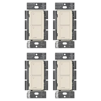 Lutron Caseta Original Smart Light Switch (Lutron Smart Hub Required), for Home, LED, and Fans, 6 Amp, Single-Pole/3-Way, Neutral Required, PD-6ANS-LA-4-Pack, Light Almond, 4 Pack