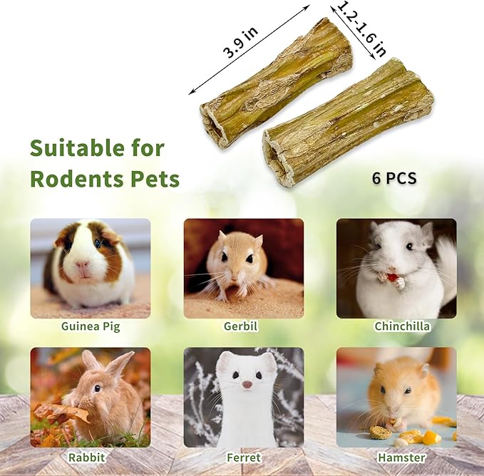 Fhiny Rabbit Chew Toys, 6 PCS 3.9" Natural Papaya Wood Chew Sticks Guinea Pig Treats for Dental Care Bunny Treats for Rabbits Small Pet Molar Snacks for Bunny Guinea Pig Chinchilla Hamster Gerbil-Mewly Pet