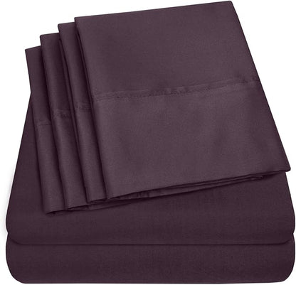 Cal King Size Bed Sheets - 6 Piece 1500 Supreme Collection Fine Brushed Microfiber Deep Pocket California King Sheet Set Bedding - 2 Extra Pillow Cases, Great Value, California King, Purple