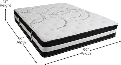 Flash Furniture Capri Comfortable Sleep 12" Hybrid Pocket Spring and Foam Mattress, Foam Pocket Spring Hybrid Mattress for Pressure Relief, Queen