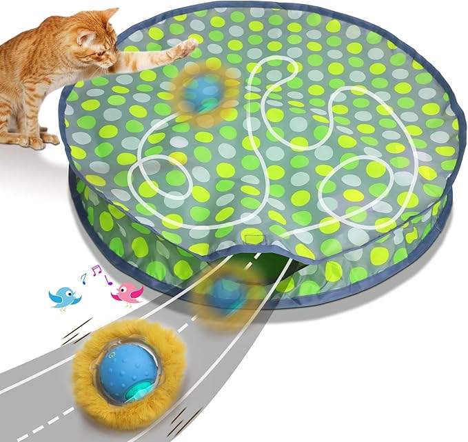 Interactive Cat Toys Ball Fast Rolling in Pouch, Motion Activate Chirping Cat Toy Hide and Seek Mouse Catching Game (Halloween Party)-Mewly Pet