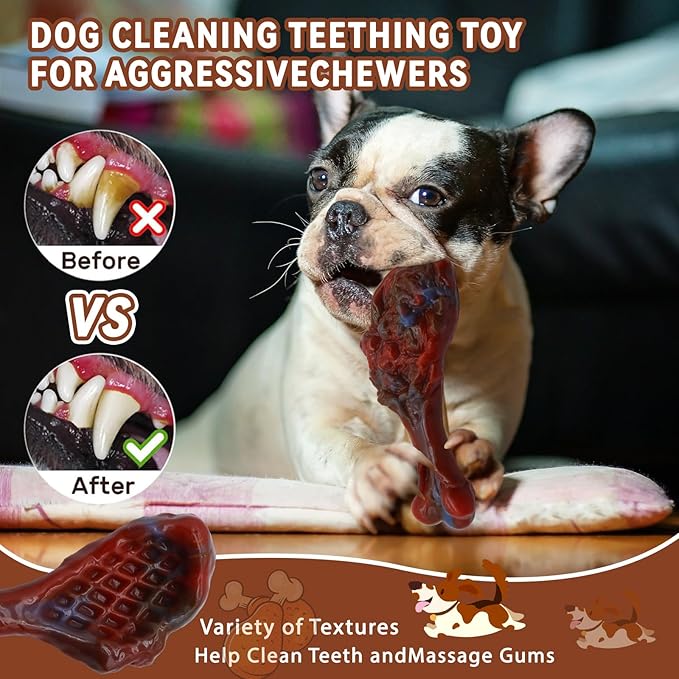 Dog Chew Toys for Aggressive Chewers, Indestructible Dog Toy for for Medium/Large Breed, Tough Nylon Teething Bone Toy to Keep Them Busy,Bacon and Real Beef Flavor (Beef Flavor, 1 Pack)-Mewly Pet