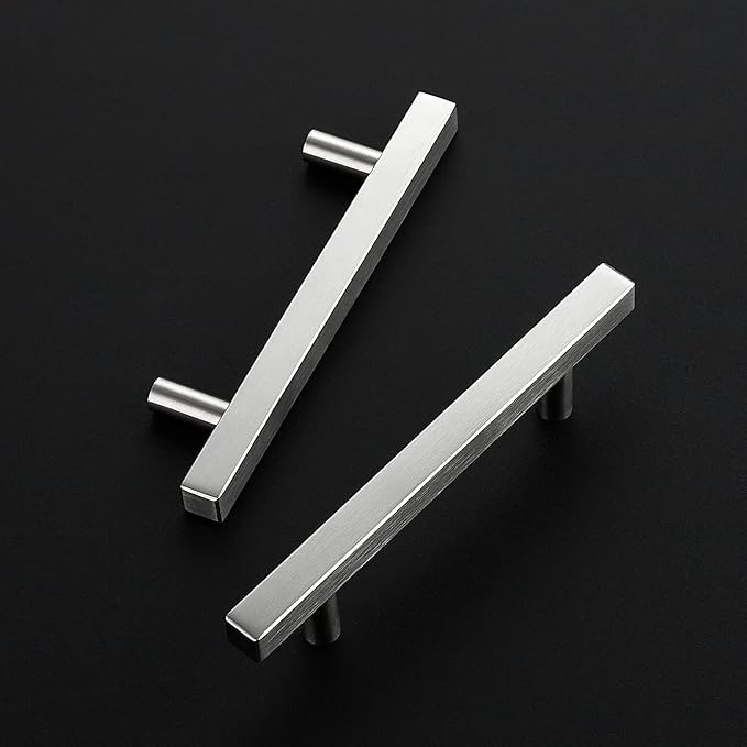Ravinte Brushed Nickel Cabinet Handles 10 Pack 3-3/4 inch Satin Nickel Square Cabinet Pulls Silver Hardware for Kitchen Cabinets 6 inch Overall Length Stainless Steel Drawer Pulls