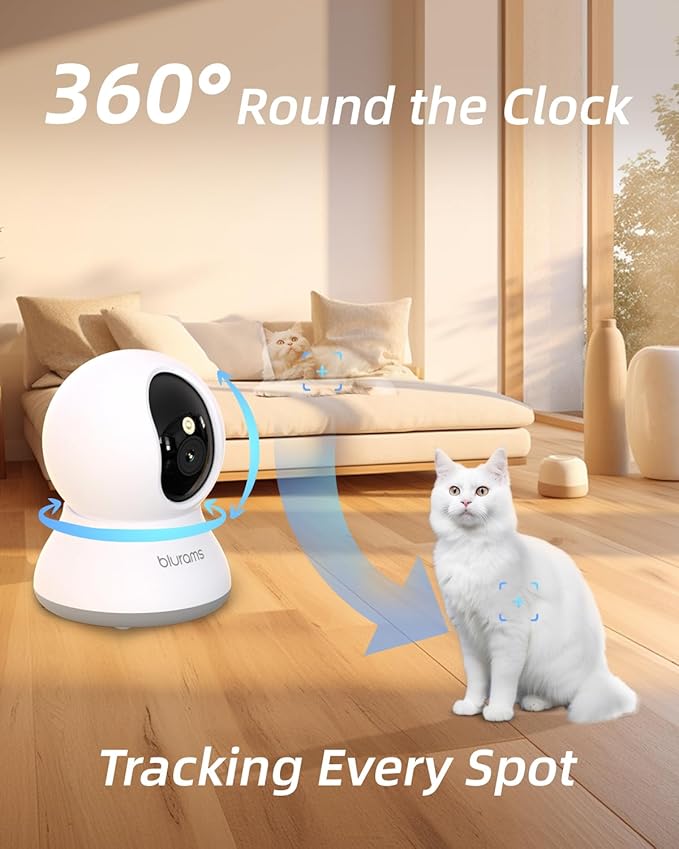 blurams Pet Camera 2K, Dog Camera with Phone App, 360° PTZ Indoor Cameras for Home Security Indoor, Color Night Vision, 2-Way Talk, Motion Detection&Tracking, Cloud&SD(2.4GHz Only)-Mewly Pet