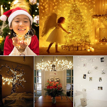 Decute 300LED Christmas Tree String Lights 99FT Silver Wire Warm White Dimmable with Remote Control, UL Cerficated Plug in Fairy Lights Decorative for Party Wedding Indoor Outdoor