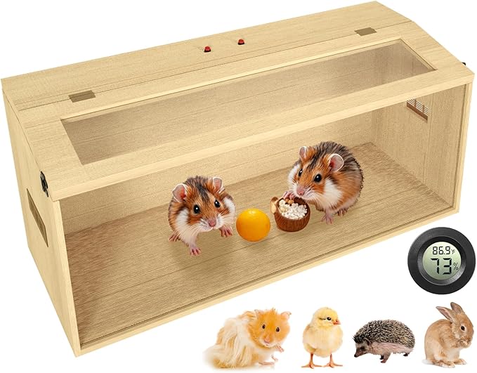 32" Hamster Habitat Enclosure, Top Opening Lockable Roof Door, Gerbil Dwarf Hamster Cage with Hygrometer, Chewproof Syrian Hamster Cage for Mice, Small Animal, (Wooden, 32" L x 16" W x 16" H)-Mewly Pet