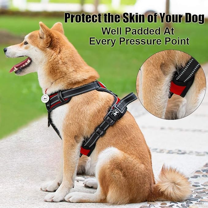 PoyPet No Pull Dog Harness, Reflective Comfortable Vest Harness with Front & Back 2 Leash Attachments and Easy Control Handle Adjustable Soft Padded Pet Vest for Small to Large Dogs (Red,M)-Mewly Pet