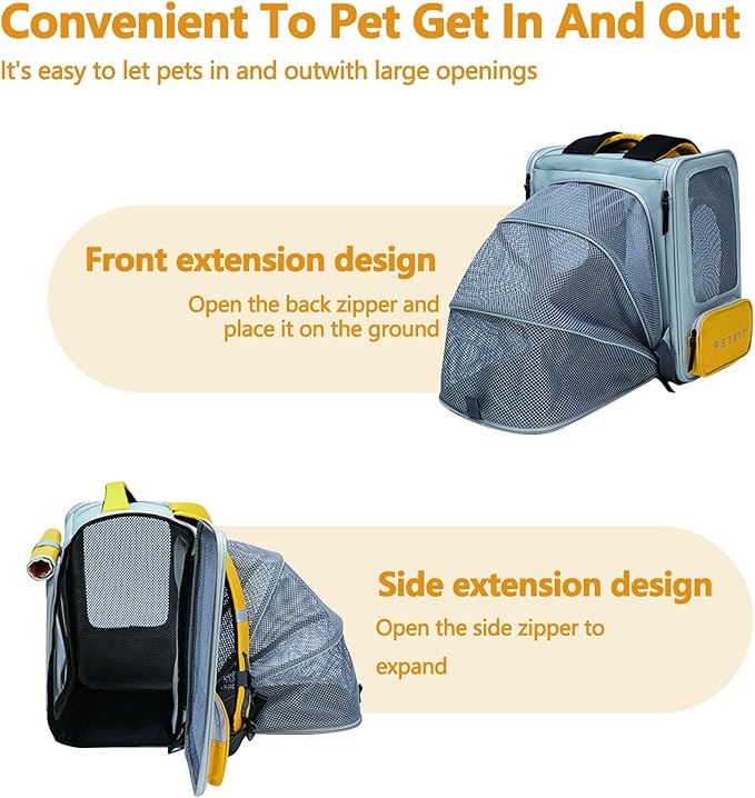 Expandable Pet Backpack, Cat Backpack with Breathable Mesh, Collapsible Soft Cat Travel Bag for Outdoor Hiking, Large Space Dog Backpack(Blue)-Mewly Pet