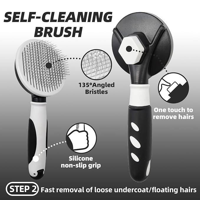 Dog Brush for Shedding, 7 PCS Dog Grooming Brush Kit, Undercoat Rake, Slicker Brush, Deshedding Comb, Bath Brush, Nail Clipper for Long & Short Haired Dogs & Cats, Black-Mewly Pet