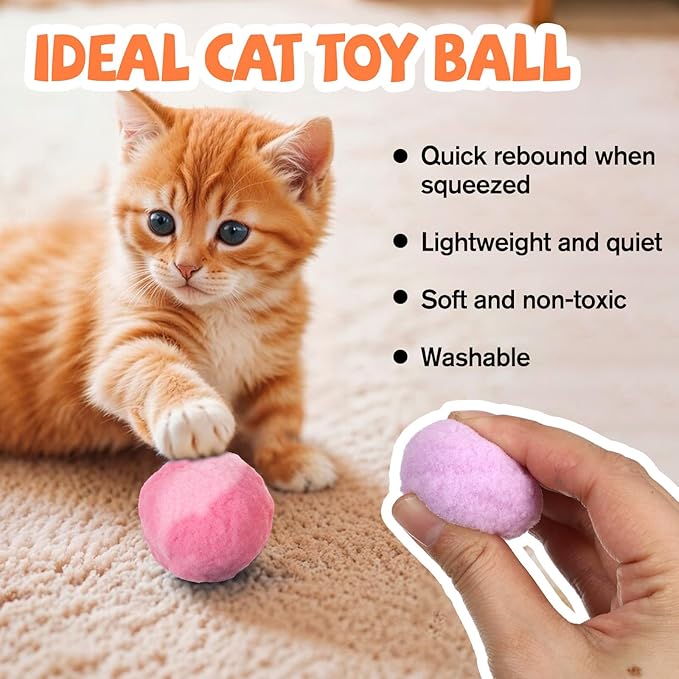 20Pcs 1.6" Cat Toy Balls, Soft Kitten Pom Pom Toys, Plush Interactive Playing Quiet Ball Cats Favorite Toy, DIY Craft Decorations, Training and Sensory Enrichment-Mewly Pet