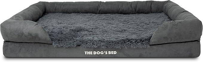 The Dog’s Bed, XXL Grey Fur Memory Foam, Pain Relief: Arthritis, Hip & Elbow Dysplasia, Post Surgery, Lameness, Supportive, Calming, Waterproof, Washable Cover, Veterinary Approved-Mewly Pet