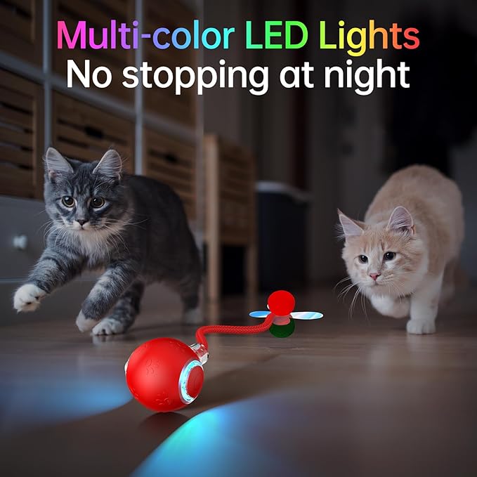 Interactive Cat Ball Toy - 2025 Smart Rolling Cat Toy with Shiny Tail, Motion Activated Boredom Relief for Indoor Cats, USB Rechargeable & Obstacle Avoidance-Mewly Pet