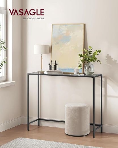 VASAGLE Entryway Table, Console Table, Tempered Glass Tabletop, Modern Sofa Table, Easy Assembly, with Adjustable Feet, for Living Room, Entryway, Ink Black and Slate Gray ULGT132B01