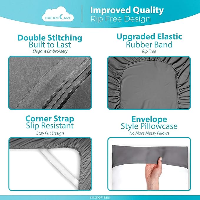 DREAMCARE California King Sheet Sets – 6 pcs Cooling Bed Sheets – up to 15” Deep Cal King Sheets – 2500 Supreme Collection – Extra Soft 100% Brushed Microfiber Hotel Luxury with Side Pocket – Gray
