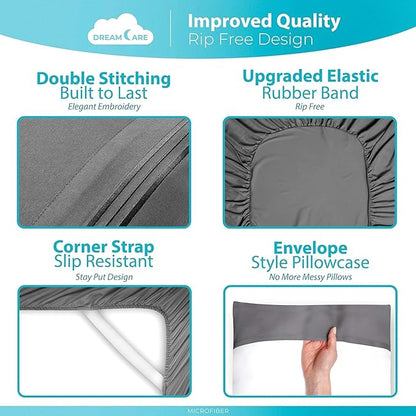 DREAMCARE California King Sheet Sets – 6 pcs Cooling Bed Sheets – up to 15” Deep Cal King Sheets – 2500 Supreme Collection – Extra Soft 100% Brushed Microfiber Hotel Luxury with Side Pocket – Gray