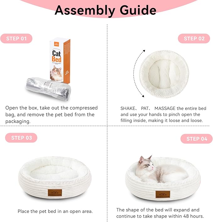 20in Cream Round Cat Dog Bed Gift for Large Medium Small Dogs Cats, Machine Washable Sleeping Sofa, Non-Slip Bottom Breathable Soft Calming Pet Cuddler for Indoor/Outdoor/Car/Cage-Mewly Pet