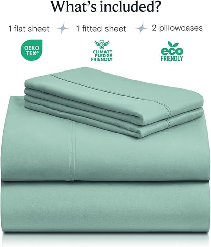 LuxClub 4 PC Queen Sheet Set, Deep Pockets Wrinkle Free Cooling Bed Sheets Hotel Bedding for Women, Men, Kids & Teens, Includes 1 Fitted Sheet, 1 Flat Sheet and 2 Pillowcases - Silky Soft Light Teal