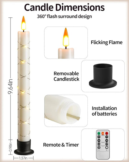 Da by 3 Flameless Window Candles with Remote Control & Timer, Battery Powered Surround Fairy Lamp, 9.6" Christmas Candle, Free 3 Black Bases for Home, Festive, Christmas, Wedding & Event Decoration