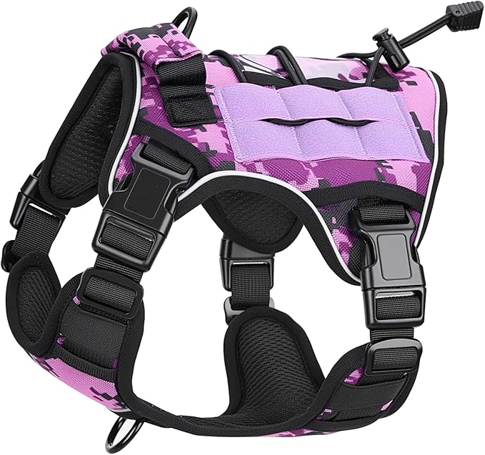 Heavy-Duty Tactical Dog Harness for Large Dogs, No Pull Adjustable Reflective Pet Vest with Molle System, K9 Military-Grade Control for Service Training, Outdoor & 10+ Breeds, Purple Camo, Small-Mewly Pet