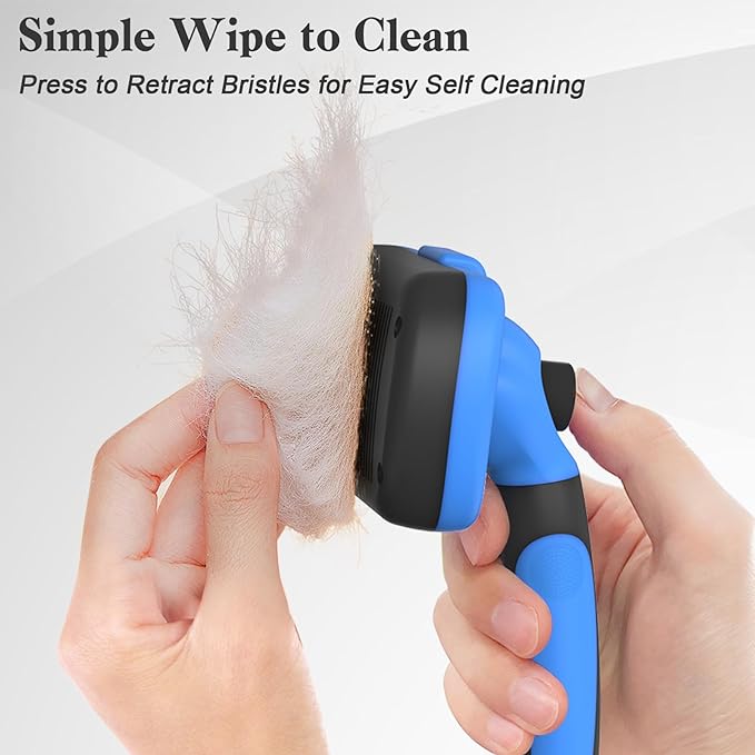 Swihauk Self Cleaning Slicker Brush - Skin Friendly Deshedding Grooming Tool for Dogs & Cats, Suitable for Shedding & Haired Pets, with Pet Supplies Accessories, Blue-Mewly Pet