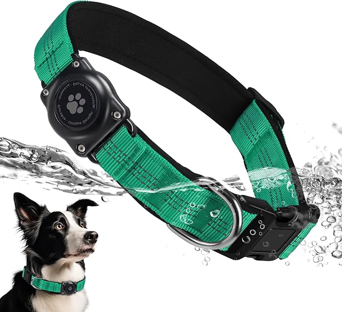 Upgraded AirTag Dog Collar, IP68 Waterproof Air Tag Dog Collar Holder, Reflective, Ultra-Durable, Comfortable Padded, Heavy Duty Dog Collars for Small Medium Large Dogs (L (14.8"-20.3"), Teal)-Mewly Pet