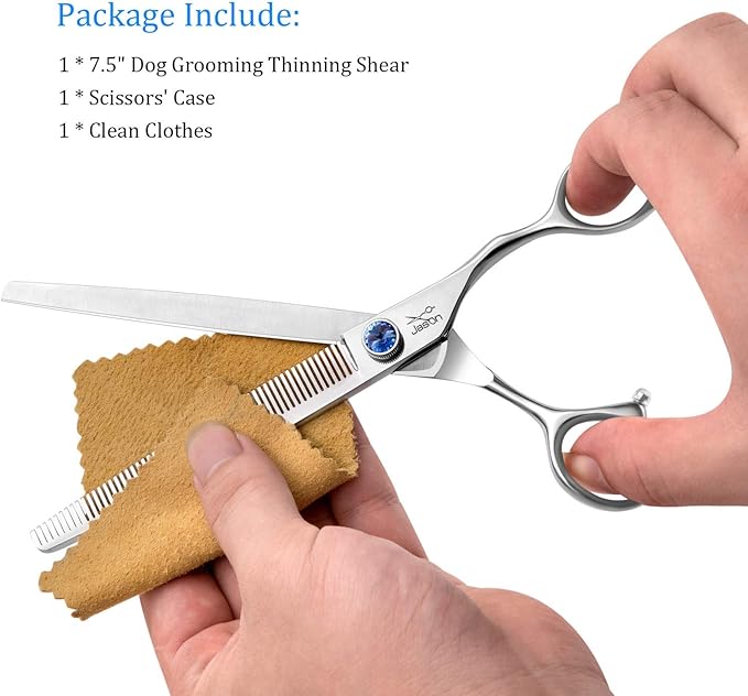 JASON 7.5" 56-Tooth Blending Dogs Grooming Scissors Cats Thinning Shears Pets Blender Thinner Trimming Texturizing Kit with Offset Handle Blue Jewelled Screw (7.5 Inch)-Mewly Pet