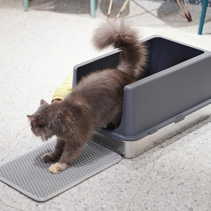 Stainless Steel cat Litter Box, Covered Metal Litter Box, cat Litter Pans with high Sides, Kitty Litter Boxes for Indoor Cats (Non Sticky, Easy to Clean, Anti-Urine Leakage) 17.5" L x 13.5" W x 4" H-Mewly Pet