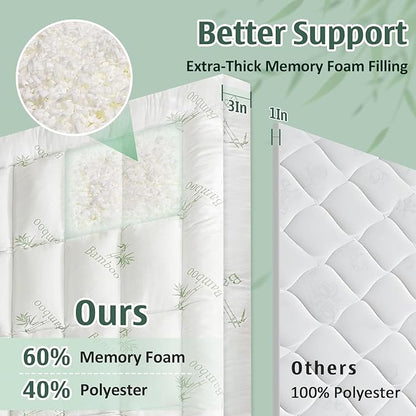 DOWNCOOL 3 Inch Memory Foam Mattress Topper King – Cooling Pillow Top Mattress Topper for Back Pain Relief, with Bamboo Viscose Air Layer, 1600 GSM Fill, Deep Pocket Fits 8–21 Inch